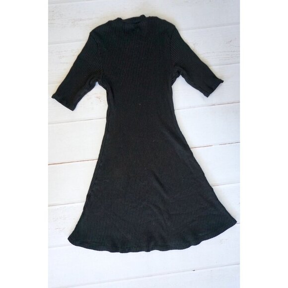 Zara Trafaluc Black Ribbed Knit Fit & Flare Dress -  Size S - Picture 3 of 3